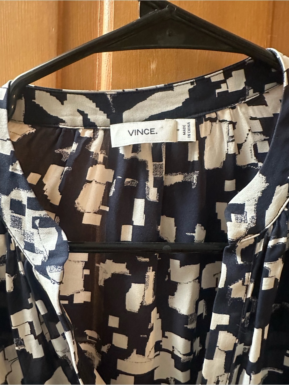Vince Black and Cream Abstract Print Blouse Size 4